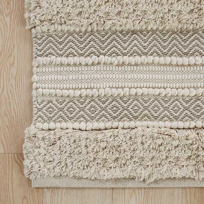 Outlet Kirklands Home Neutral Tufted Stripes Woven Bath Mat Brown