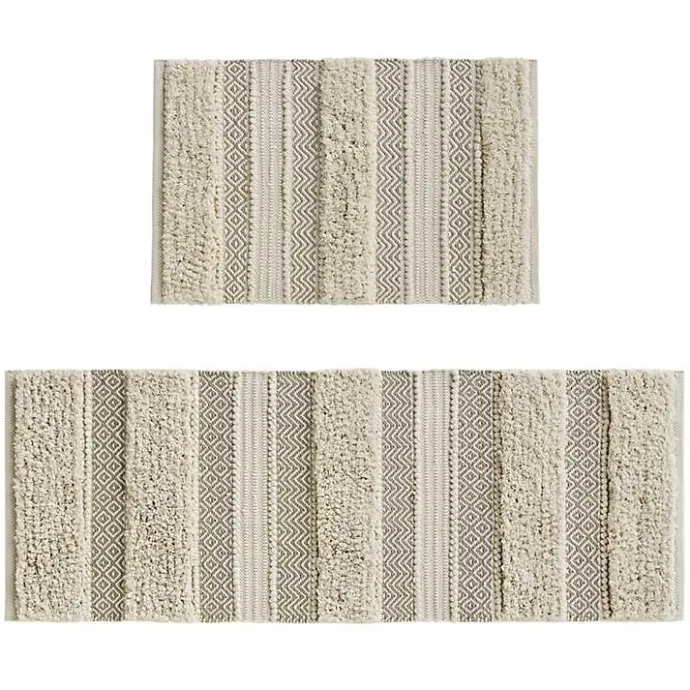 Outlet Kirklands Home Neutral Tufted Stripes Woven Bath Mat Brown