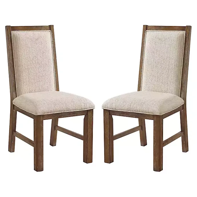 Hot Kirklands Home Neutral Upholstered Oak Dining Chairs, Set of 2 Tan