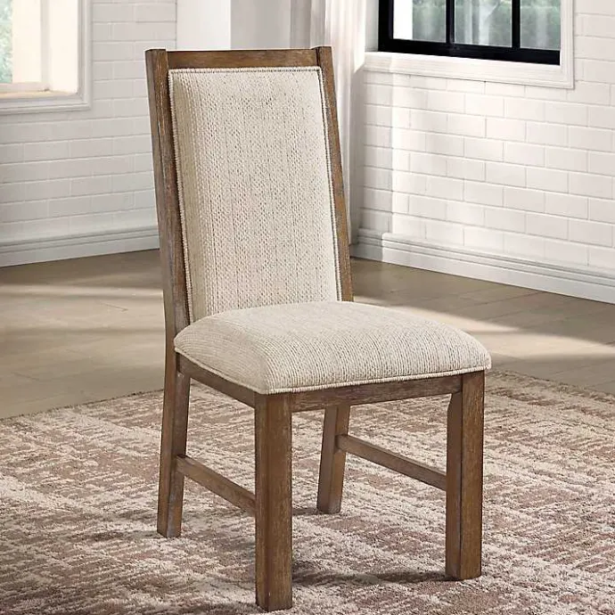 Hot Kirklands Home Neutral Upholstered Oak Dining Chairs, Set of 2 Tan