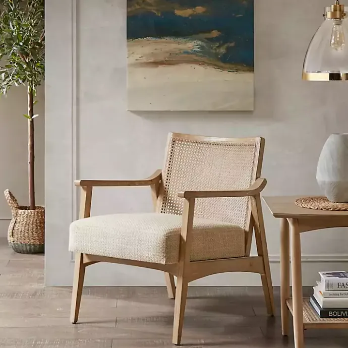New Kirklands Home Neutral Wheat Mid-Century Modern Accent Chair Tan