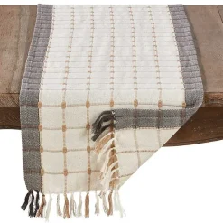 Best Kirklands Home Neutral Woven Windowpane Table Runner White
