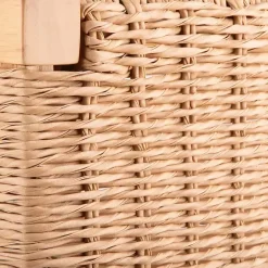 Discount Kirklands Home Newport Natural Wood and Rattan Bench with Shelf Brown