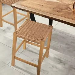 Best Kirklands Home Newport Natural Wood and Rattan Counter Stool Brown