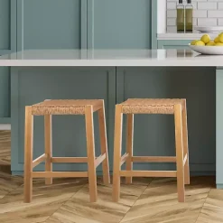 Best Kirklands Home Newport Natural Wood and Rattan Counter Stool Brown