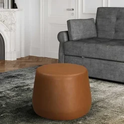 New Kirklands Home Newton Carmel Faux Leather Thimble Ottoman Brown