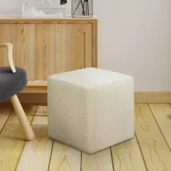 New Kirklands Home Newton Boucle Square Ottoman Ivory
