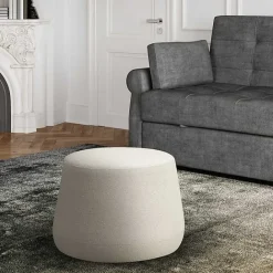 Kirklands Home Newton Boucle Thimble Ottoman Ivory