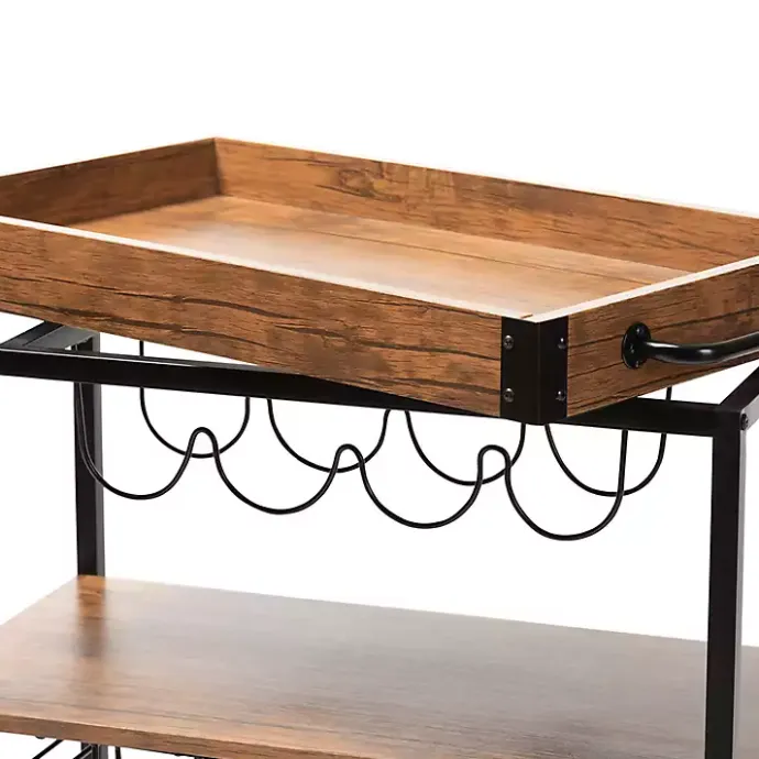 Sale Kirklands Home Oak and Black Metal Bar Cart with Bottle Rack