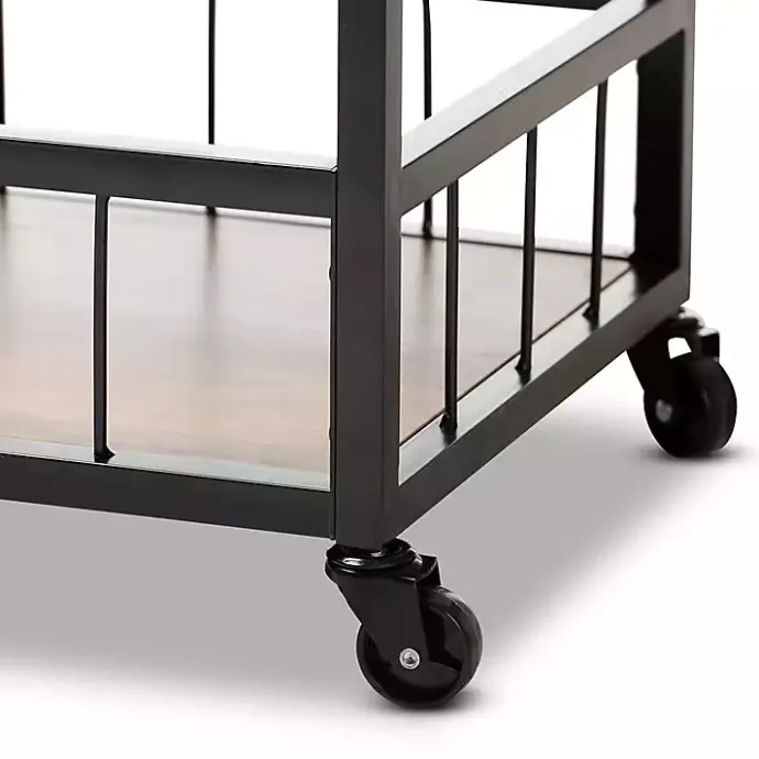 Sale Kirklands Home Oak and Black Metal Bar Cart with Bottle Rack