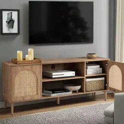 Discount Kirklands Home Oak and Natural Rat Media Cabinet Tan