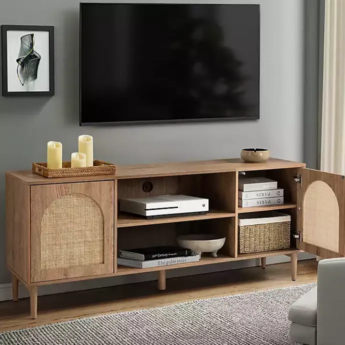 Discount Kirklands Home Oak and Natural Rat Media Cabinet Tan