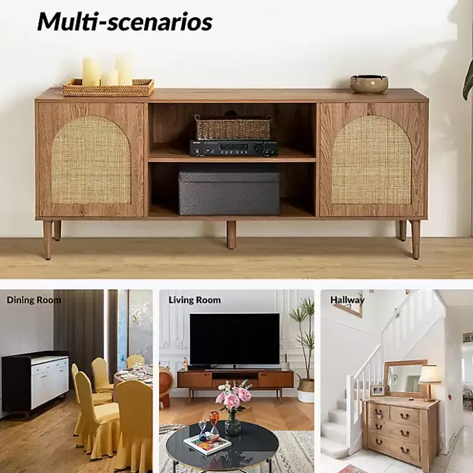 Discount Kirklands Home Oak and Natural Rat Media Cabinet Tan