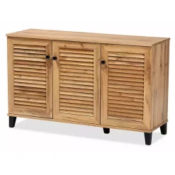 New Kirklands Home Oak 3-Door Slatted Shoe Storage Cabinet Brown