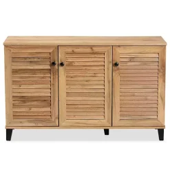 New Kirklands Home Oak 3-Door Slatted Shoe Storage Cabinet Brown