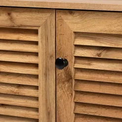 New Kirklands Home Oak 3-Door Slatted Shoe Storage Cabinet Brown