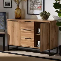Discount Kirklands Home Oak Wood and Metal Sideboard Buffet