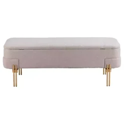 Outlet Kirklands Home Oatmeal Shearling Upholstered Storage Bench Tan