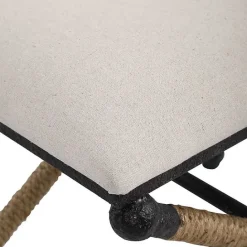 New Kirklands Home Oatmeal Upholstered Wrapped Rope Frame Bench Ivory