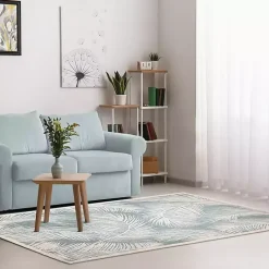 Kirklands Home Ocean Blue Palm Leaves Outdoor Area Rug, 7x9
