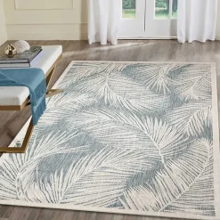Kirklands Home Ocean Blue Palm Leaves Outdoor Area Rug, 7x9