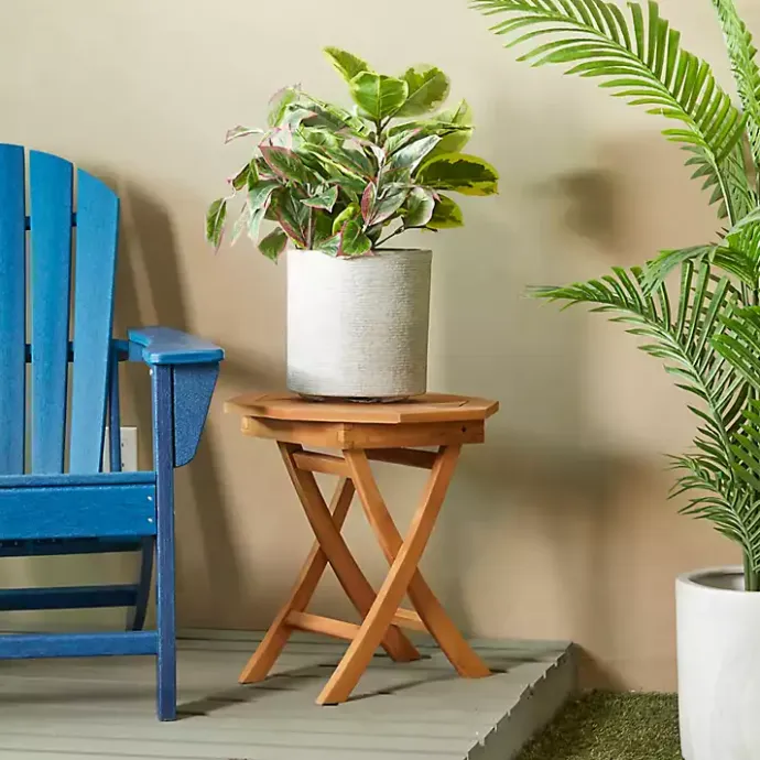 Outlet Kirklands Home Octagonal Wood Slatted Outdoor Accent Table Brown