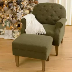 Hot Kirklands Home Olive Boucle Tufted Chair & Ottoman Set Green