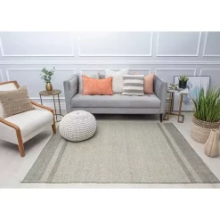 Kirklands Home Olive Striped Border Area Rug Green
