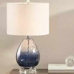 New Kirklands Home Ombre Blue Glass Teardrop Table Lamp White