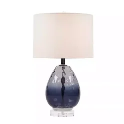 New Kirklands Home Ombre Blue Glass Teardrop Table Lamp White