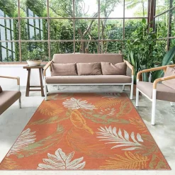 Clearance Kirklands Home Orange & Green Palms Reversible Outdoor Rug, 5x7