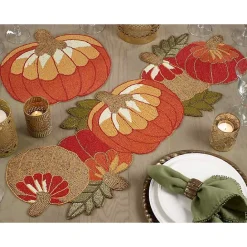 New Kirklands Home Orange Beaded Pumpkin Harvest Placemats, Set of 4