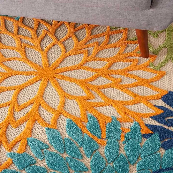Outlet Kirklands Home Orange Bright Floral Burst Outdoor Area Rug, 5x7