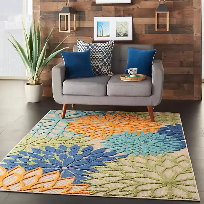 Outlet Kirklands Home Orange Bright Floral Burst Outdoor Area Rug, 5x7