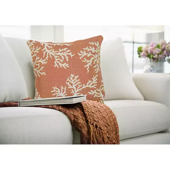 Online Kirklands Home Orange Coral Woven Outdoor Throw Pillow