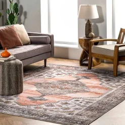 Kirklands Home Orange Distressed Medallion Washable Runner