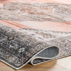 Kirklands Home Orange Distressed Medallion Washable Runner