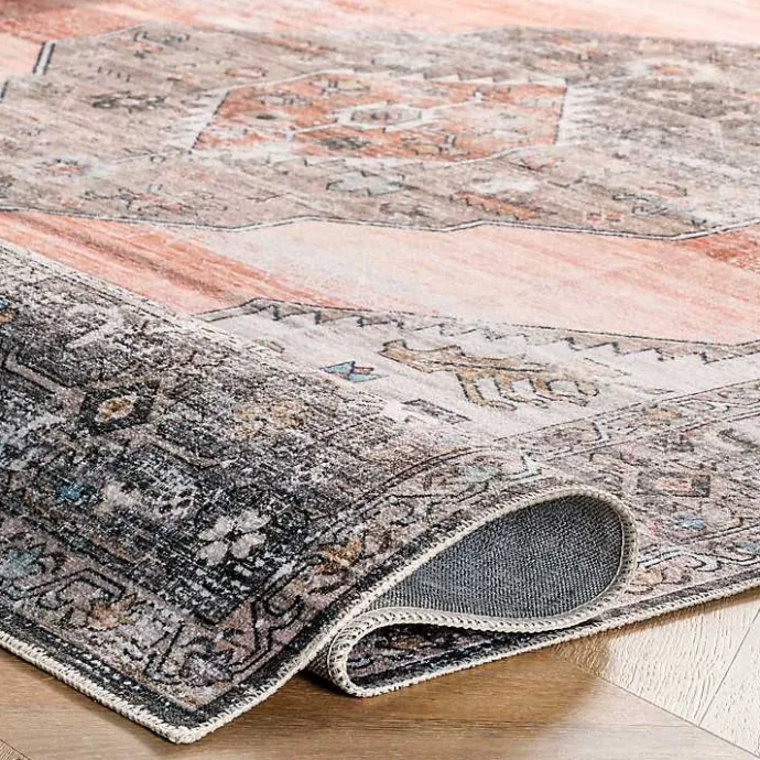 Kirklands Home Orange Distressed Medallion Washable Area Rug, 5x8