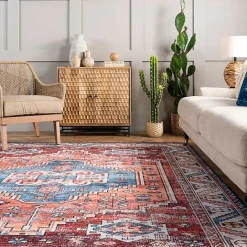 Best Kirklands Home Orange Faded Medallion Washable Area Rug, 4x6