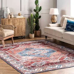 Clearance Kirklands Home Orange Faded Medallion Washable Area Rug, 5x8