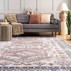 Clearance Kirklands Home Orange Global Motif Washable Area Rug, 4x6