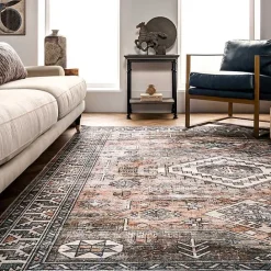 Sale Kirklands Home Orange Global Pattern Washable Area Rug, 4x6