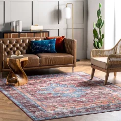 New Kirklands Home Orange Medallion Washable Area Rug, 5x8