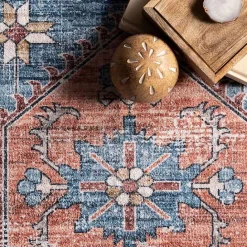 New Kirklands Home Orange Medallion Washable Area Rug, 5x8