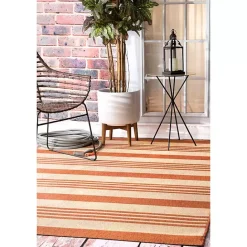 Kirklands Home Robin Stripe Outdoor Rug, 5x8 Orange