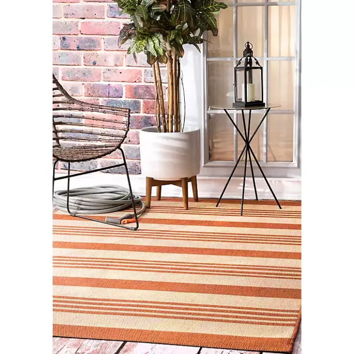 Kirklands Home Robin Stripe Outdoor Rug, 5x8 Orange