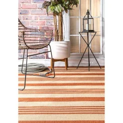 Kirklands Home Robin Stripe Outdoor Rug, 5x8 Orange