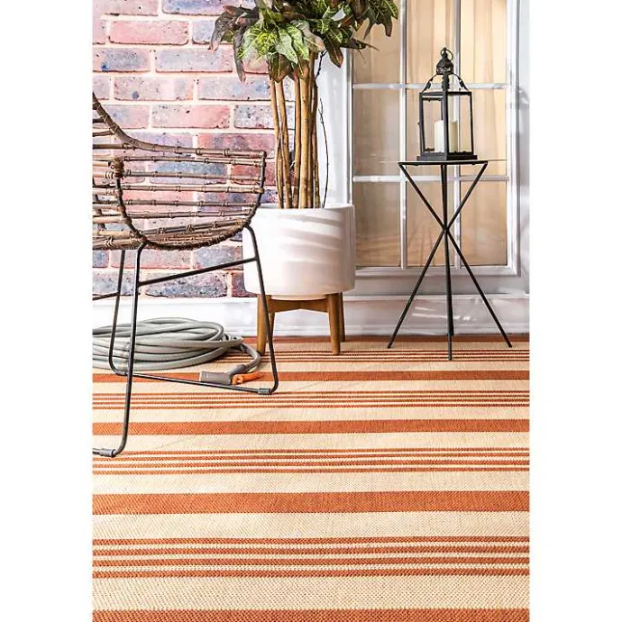 Kirklands Home Robin Stripe Outdoor Rug, 5x8 Orange