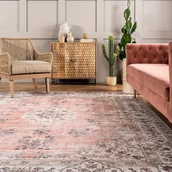 Best Kirklands Home Vintage Floral Washable Runner Orange
