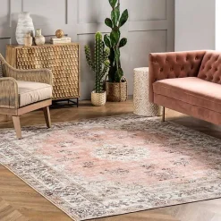 Kirklands Home Orange Vintage Floral Washable Area Rug, 4x6